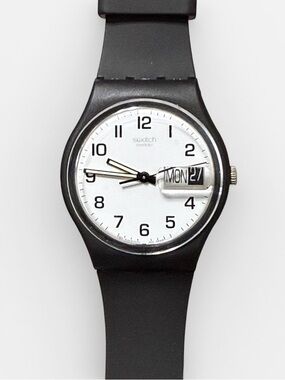 Vintage Swatch Gent Black White Day Date Swiss Watch Working Unisex 1999